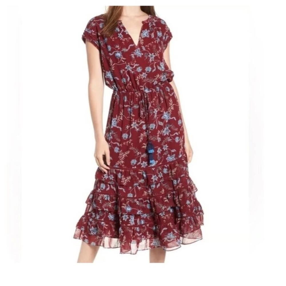 Rebecca Minkoff Womens XS Sophie Ruffle Tiered Print Dress Red Floral Romantic
